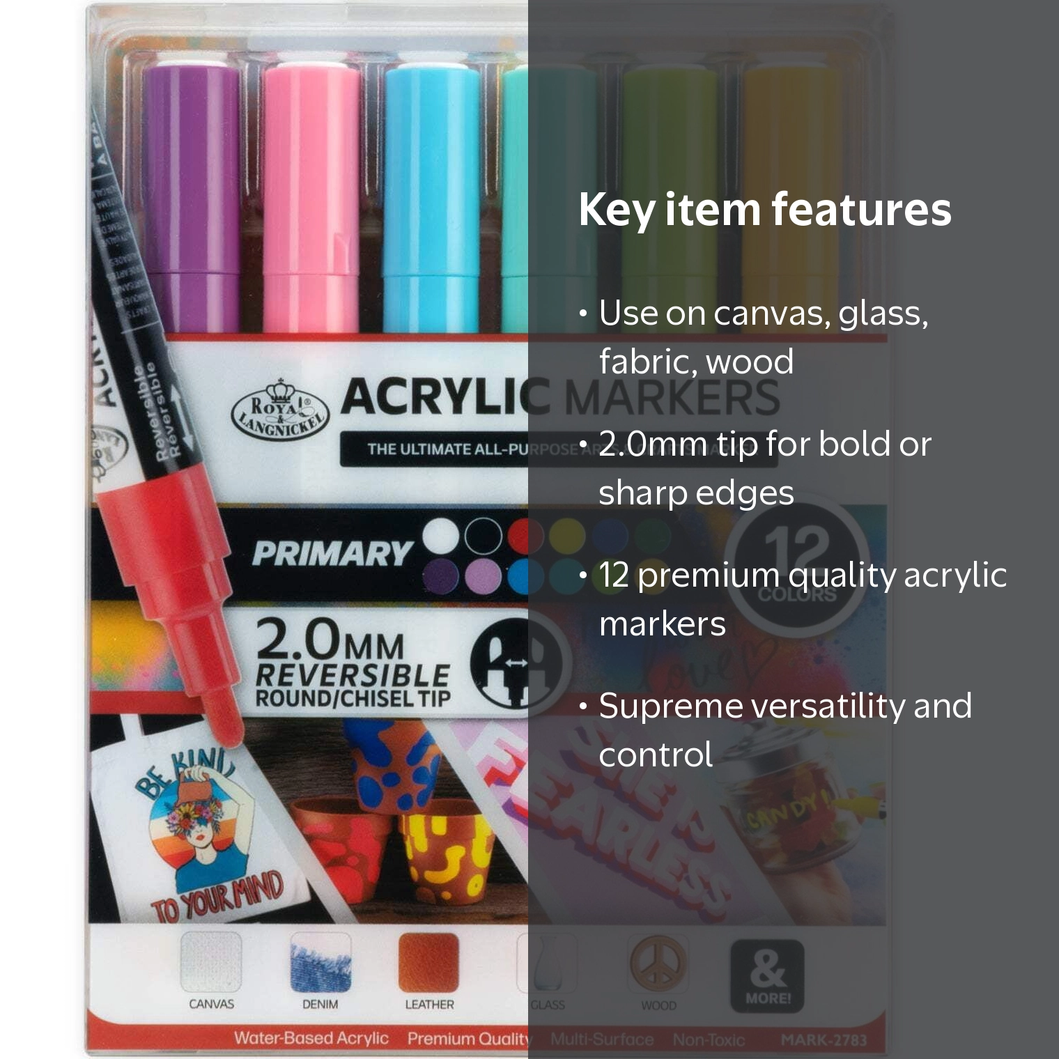 Royal & Langnickel 12PC Acrylic 2.0 mm Reversible Tip Primary