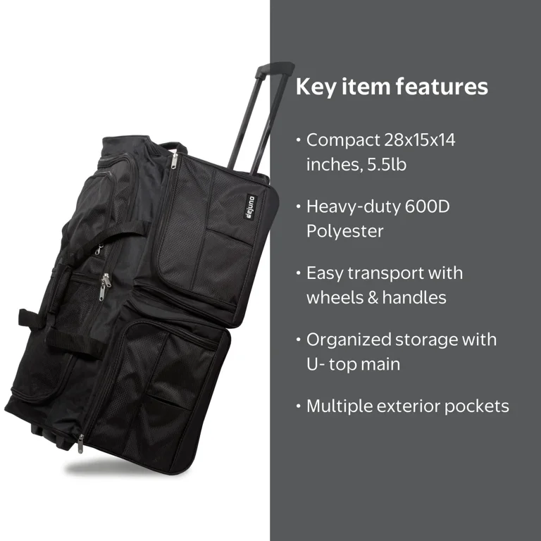 Dejuno 28-Inch Rolling Duffle Bag - Black - Walmart.com