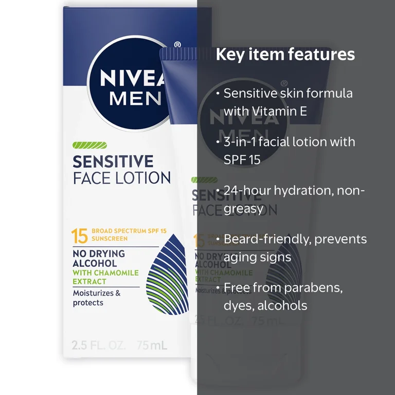 NIVEA MEN Sensitive Face Lotion with Protector, SPF 15, Facial