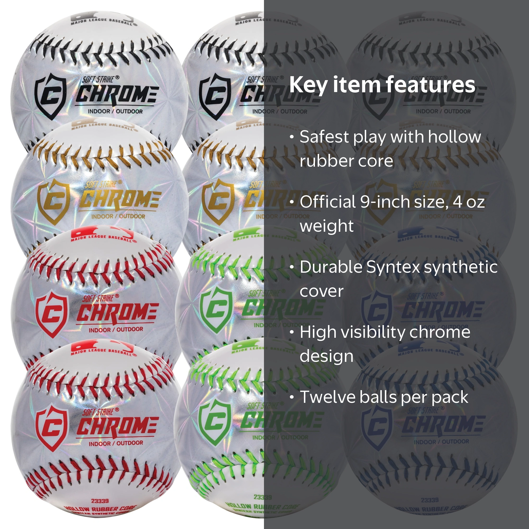 Franklin Sports MLB Soft Strike Metallic Teeballs, Assorted Colors