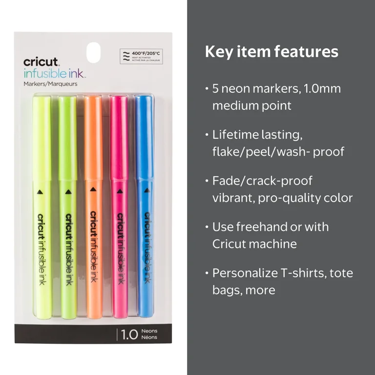 Cricut Infusible Ink Markers 1.0, Neons (5 ct), Medium Point
