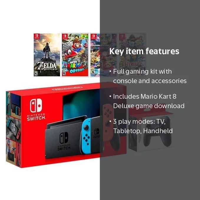 Nintendo Switch with Blue & Red Joy-Con, Mario Kart 8 Deluxe(Full
