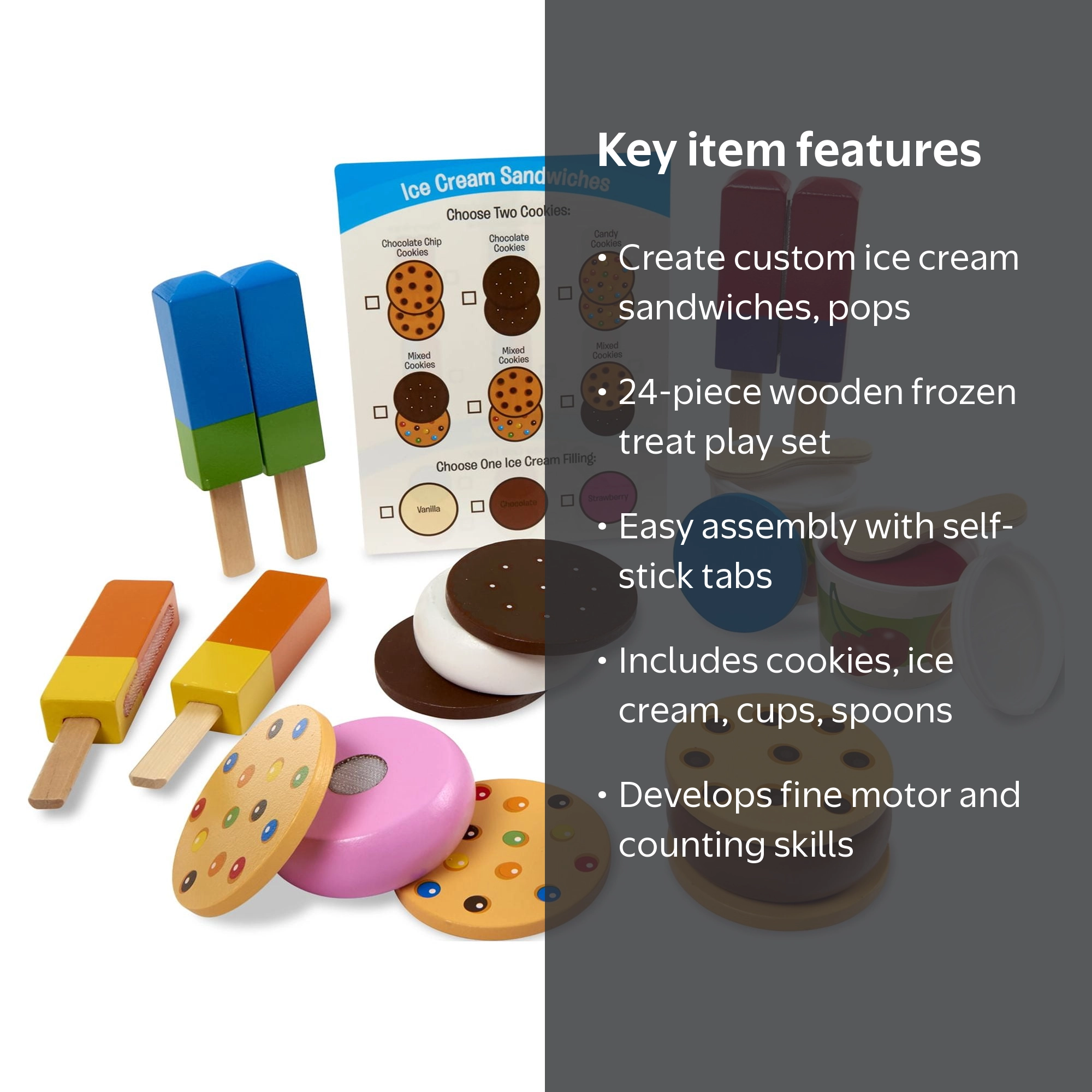 Melissa & Doug Wooden Frozen Treats Ice Cream Play Set, 24 Pieces