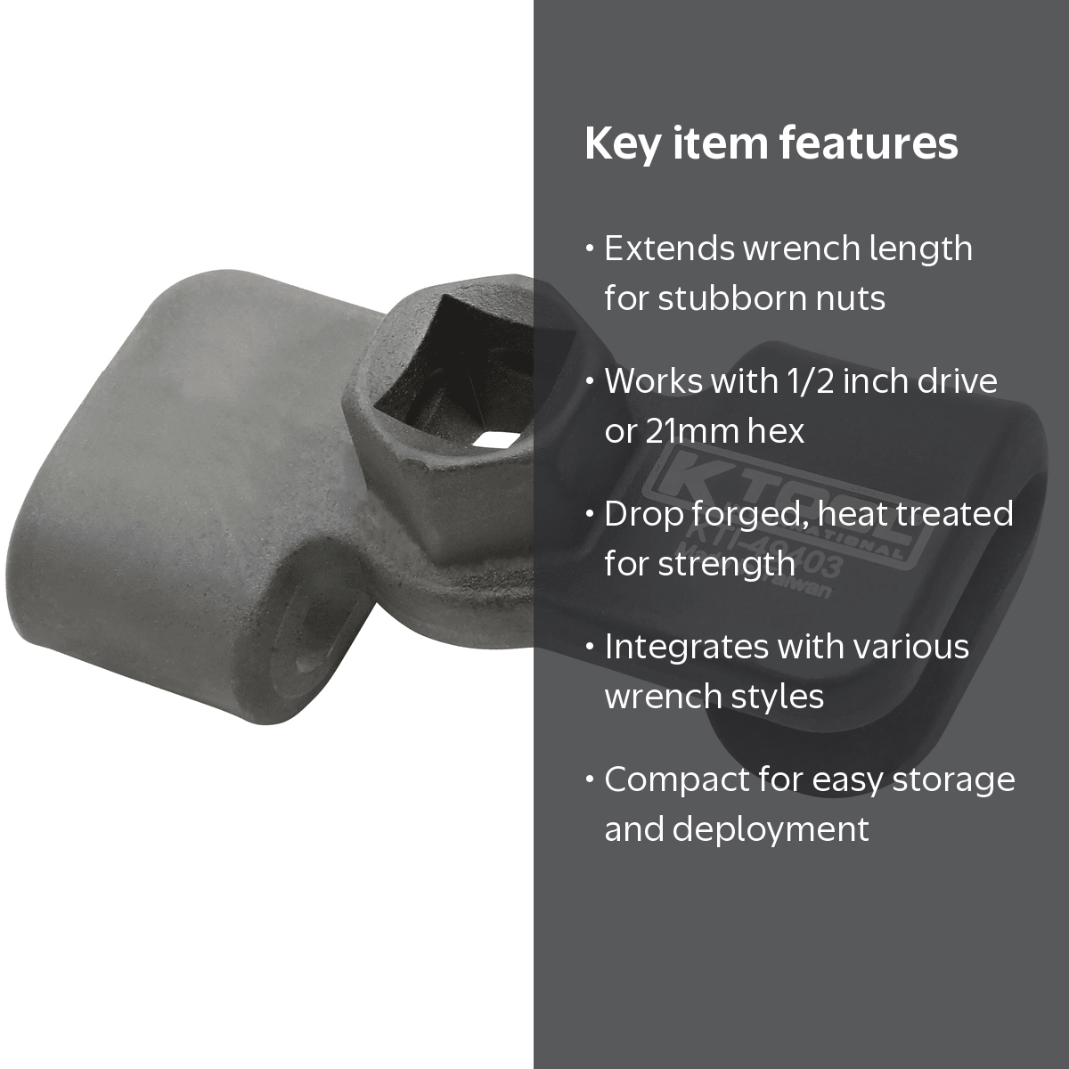 K Tool 49403 Universal Wrench Extender, 1/2 Inch/21mm Hex Drive