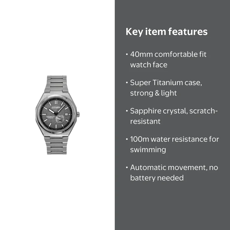 CITIZEN, Super Titanium Automatic Men's Watch NJ0180-80H, 40 mm