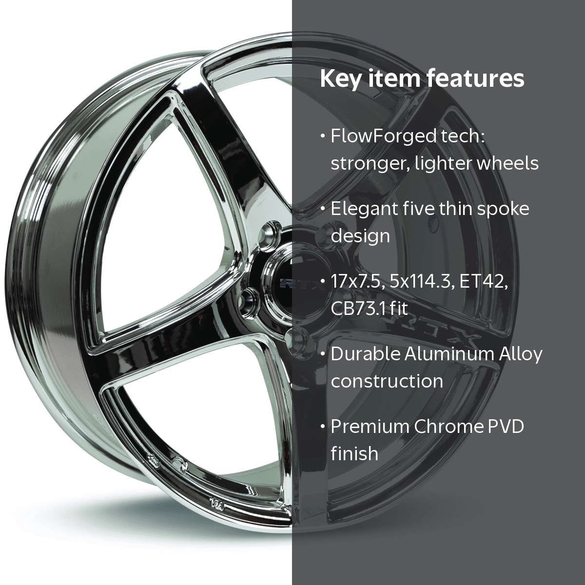 RTX Illusion 17x7.5 5x114.3 ET42 CB73.1 Chrome PVD Wheel - Walmart.com