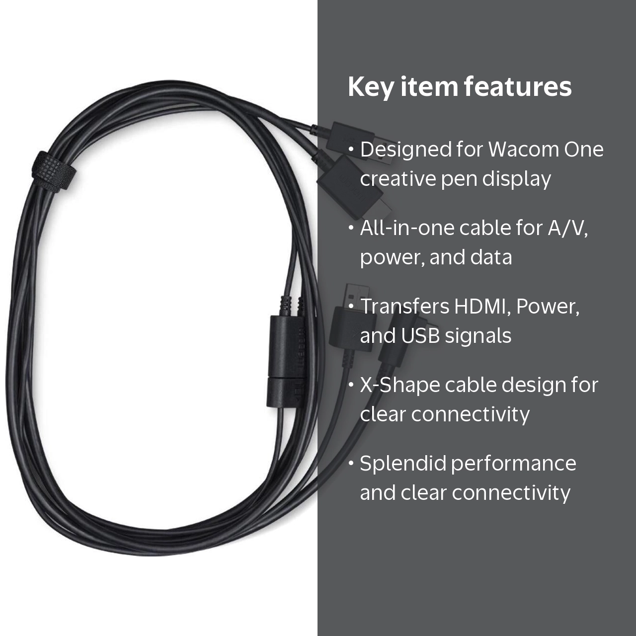 Wacom, X-Shape Cable, for One Creative Pen Display, Black