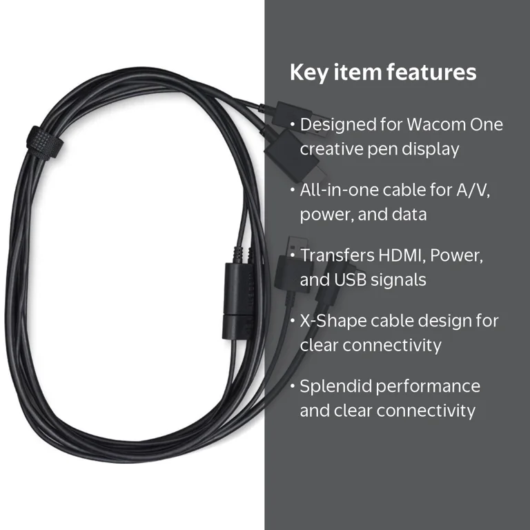 Wacom, X-Shape Cable, for One Creative Pen Display, Black