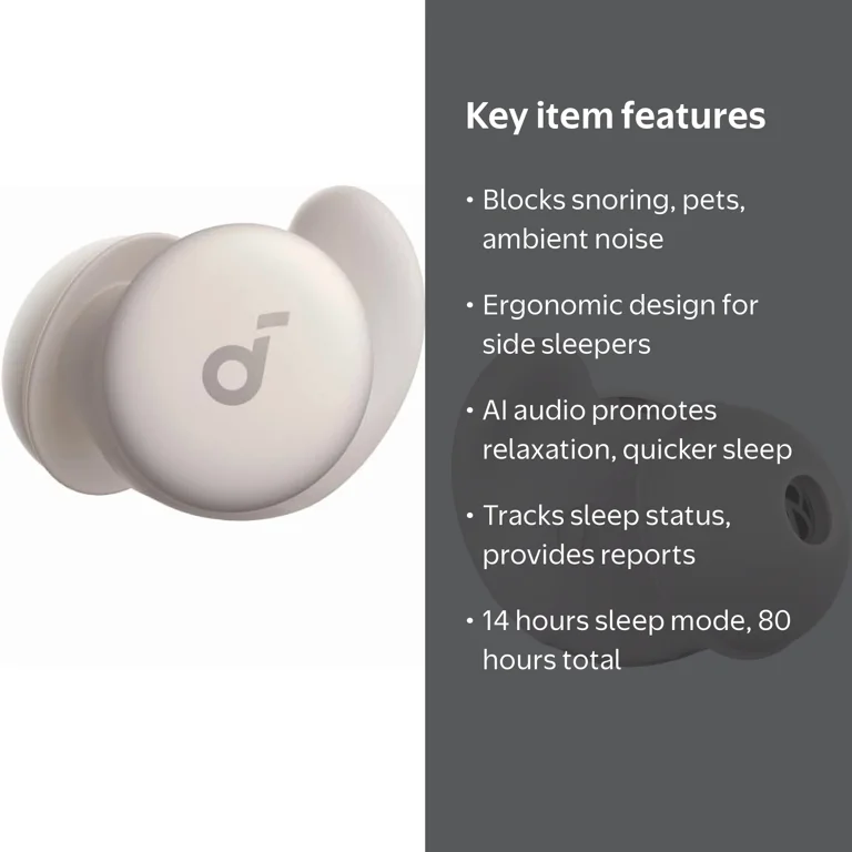 Soundcore, Sleep Earbuds, 30dB Noise Reduction, 80H Playtime