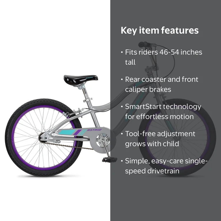 Schwinn Astrid Kids Bike, 20 Inch Wheel, Single Speed, Grey