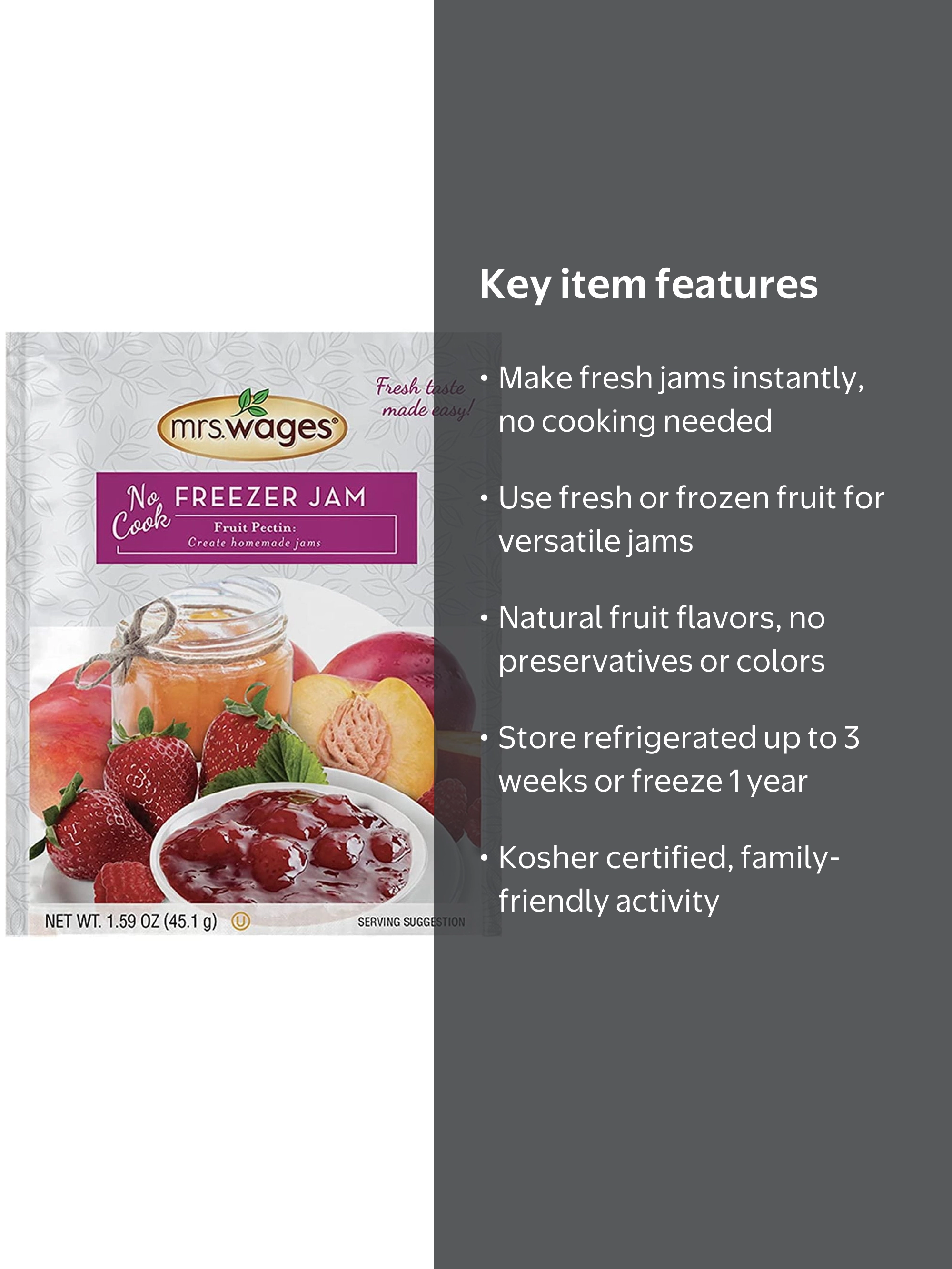 Mrs. Wages, No Cook Freezer Jam, 1.75 oz Packet, Easy Homemade
