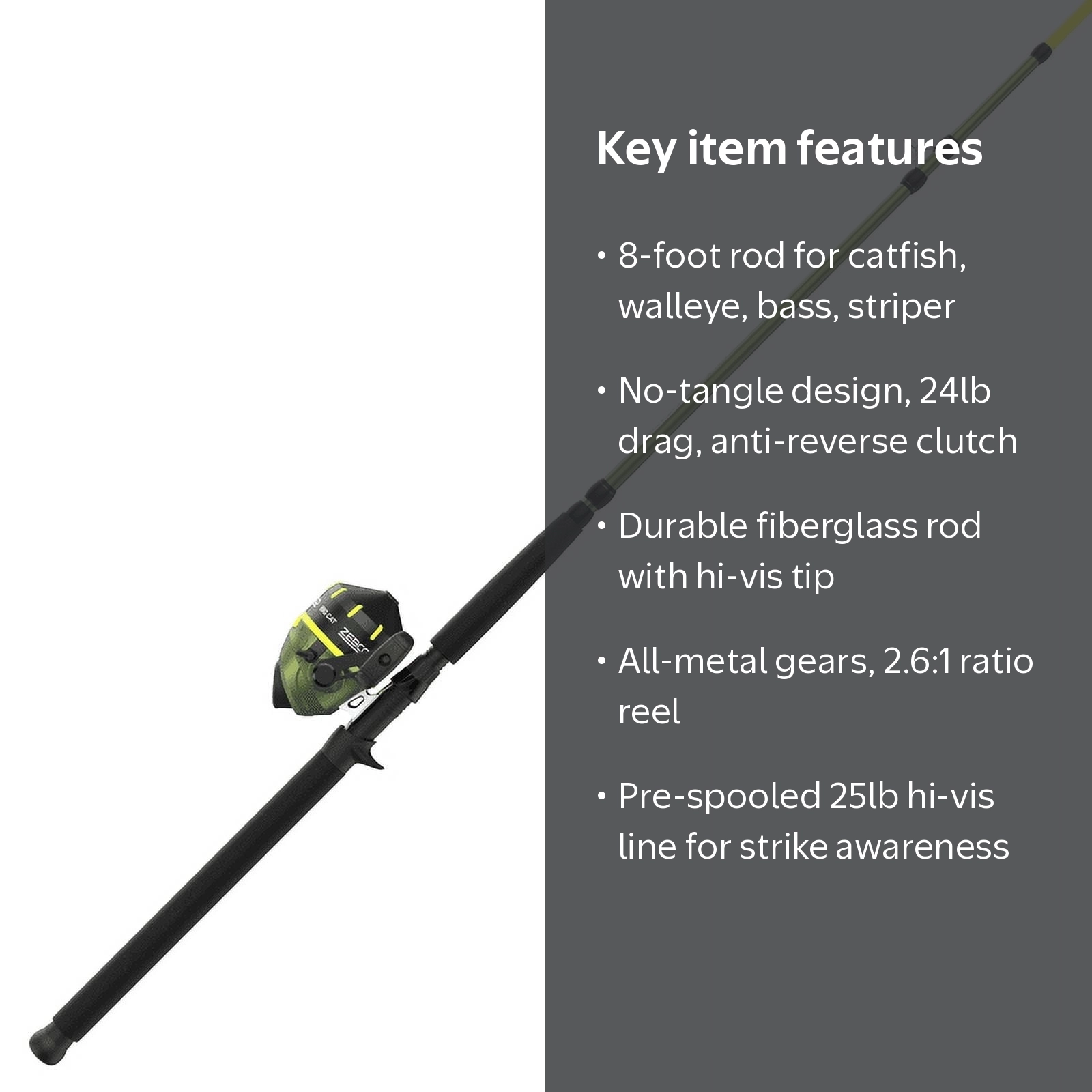 Zebco Big Cat Spincast Reel & Rod Combo, 8' Pre-Spooled 25 lb Line