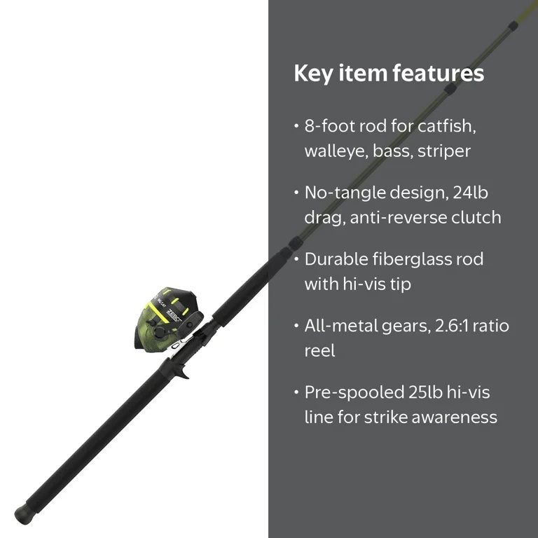 Zebco Big Cat Spincast Reel & Rod Combo, 8' Pre-Spooled 25 lb Line