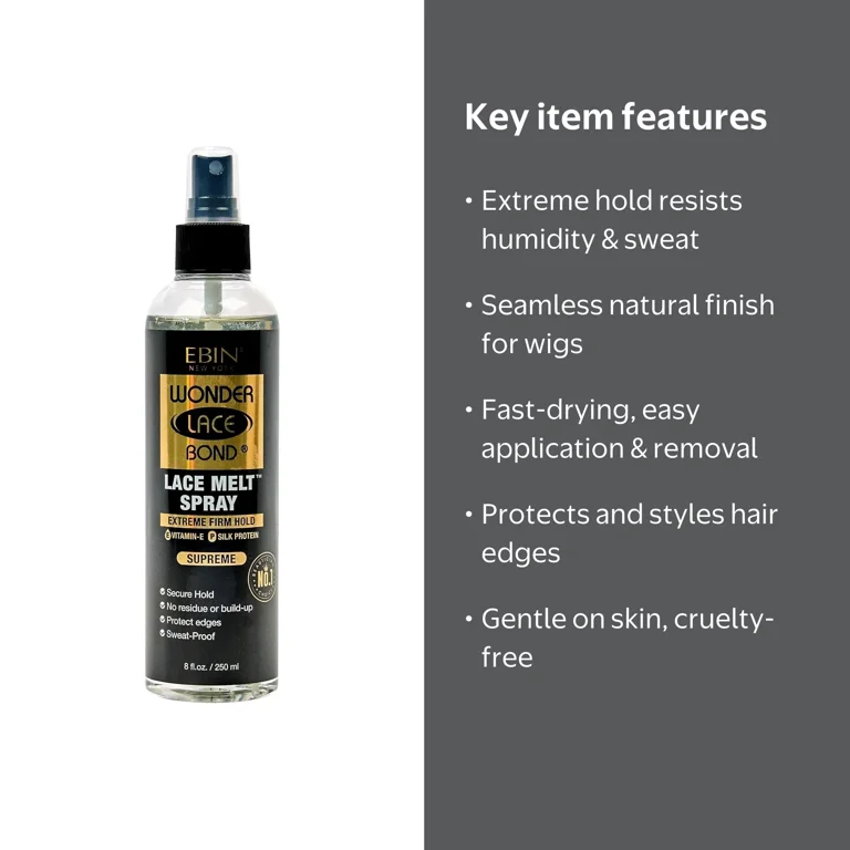 EBIN New York Wonder Lace Bond Lace Melt Spray, 8oz, Strong Hold