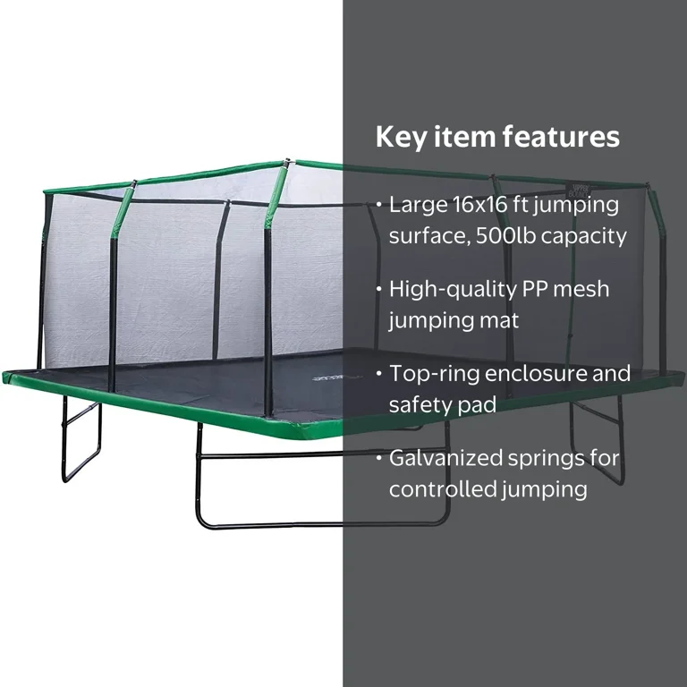 Machrus 16 FT Square Trampoline Set with Safety Pad & Premium