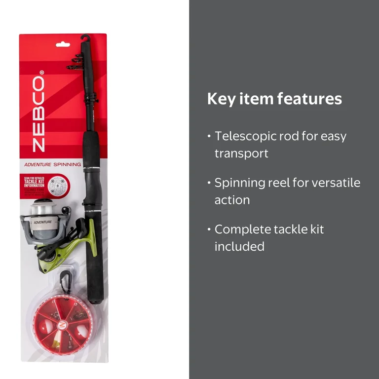 S07セット Zebco Telescopic Adventure Spin Fishing Combo Kit - Walmart.com