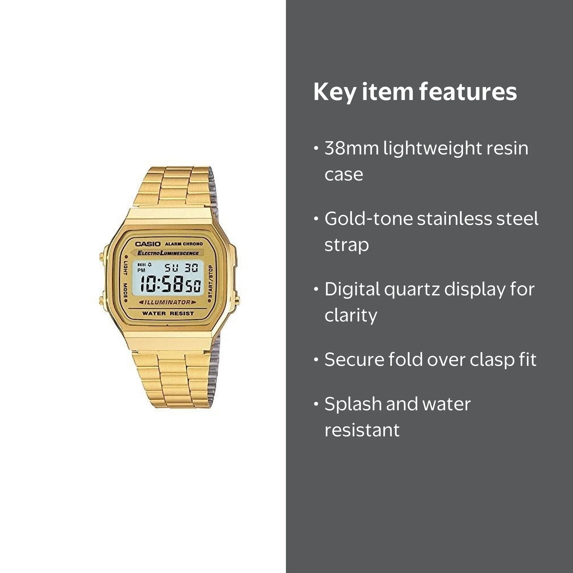 Casio Men's Vintage Quartz Retro Classic Digital Illuminator Gold