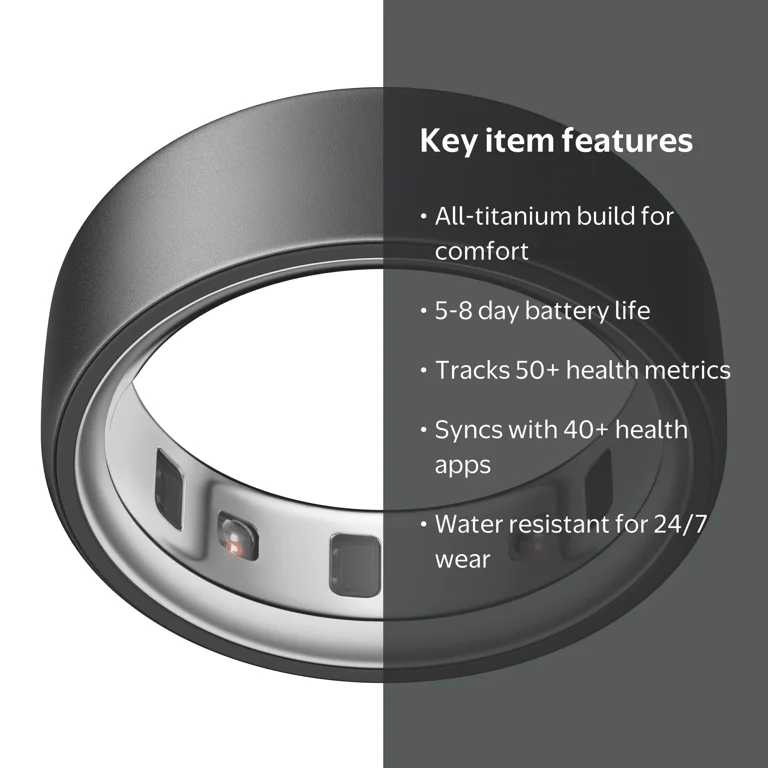Oura Ring 4, Stealth, Size 8, Smart Wearable, Sleep, Fitness