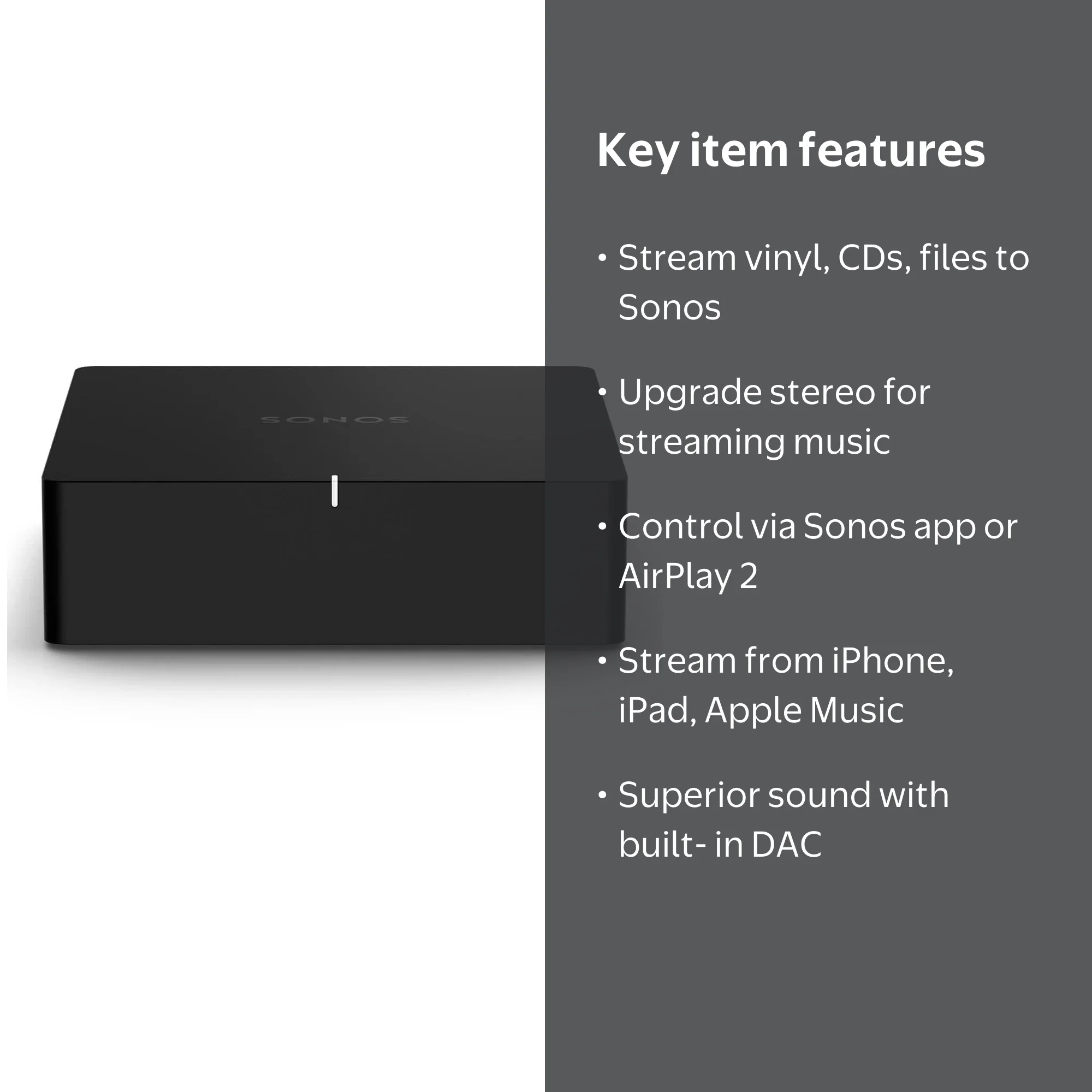 Sonos Port Wi-Fi Network Streamer with Built-In DAC for Home Audio
