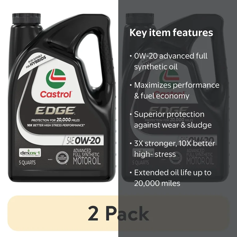 2 pack) Castrol EDGE 0W-20 Advanced Full Synthetic Motor Oil, 5