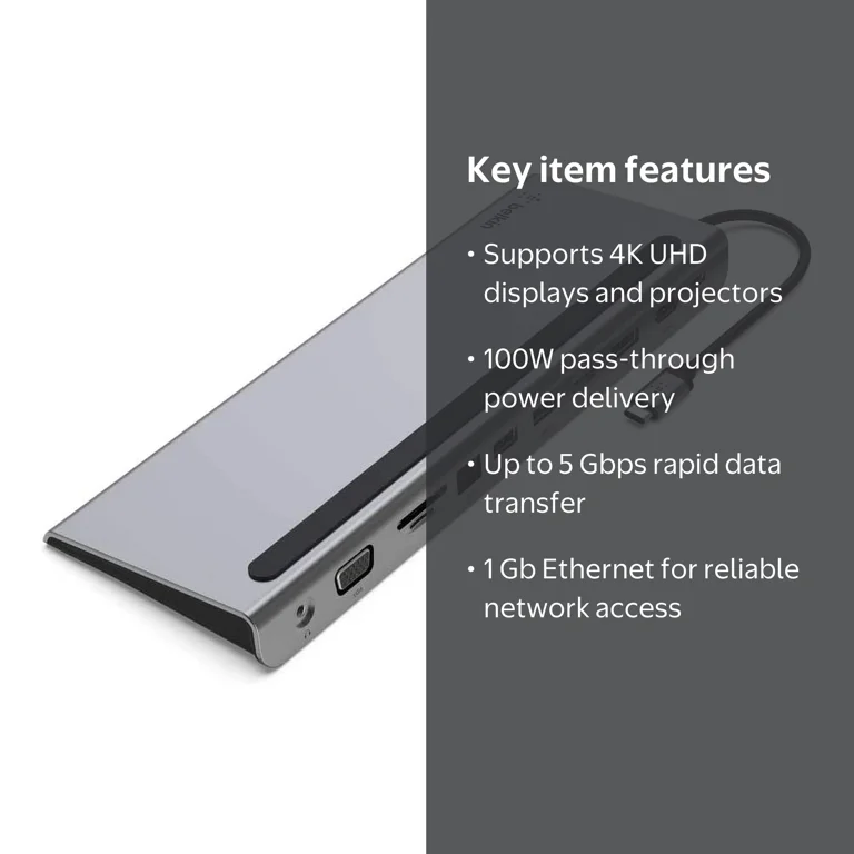 Belkin USB C Hub, 11-in-1 Multi-Port Laptop Dock with 100W Power