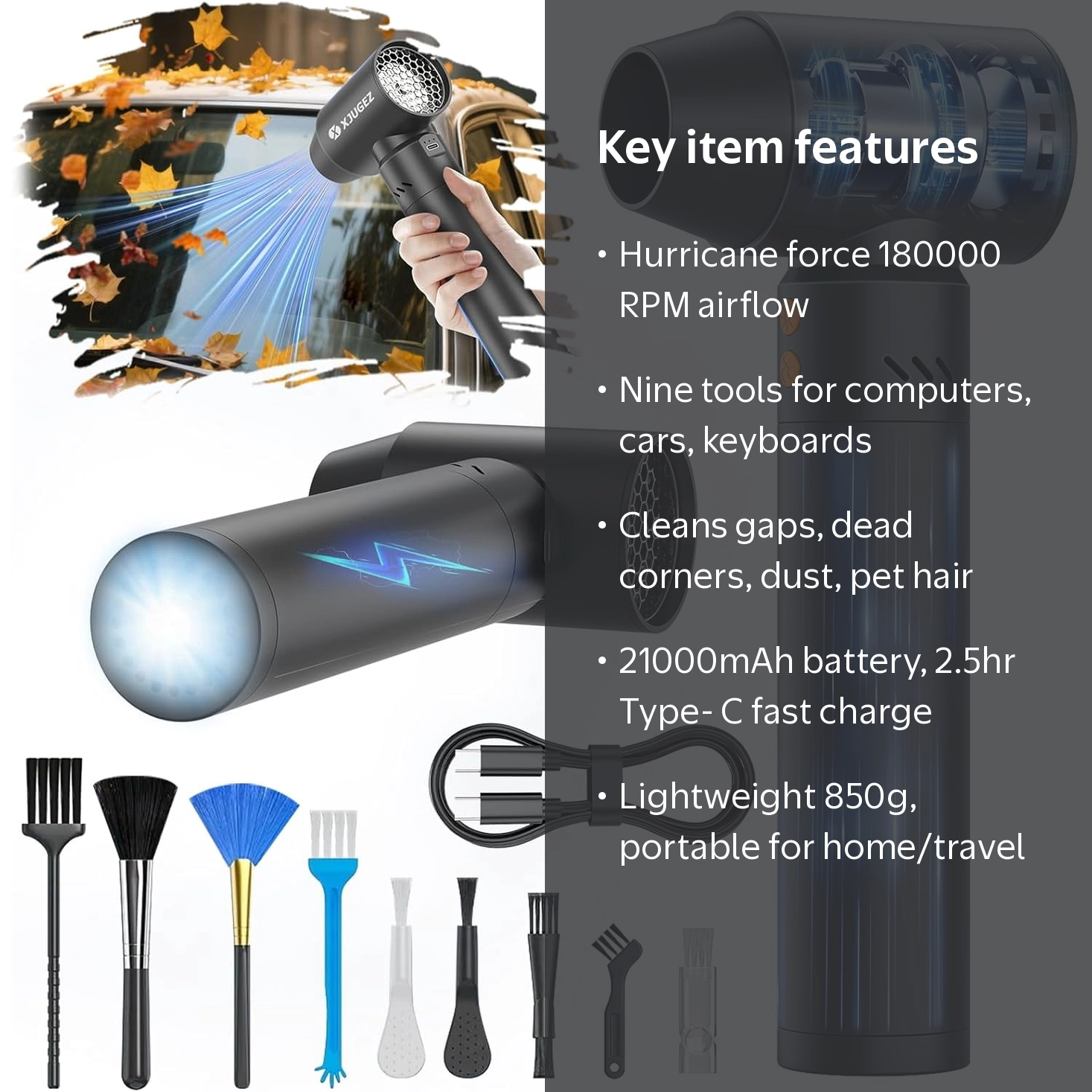 XJUGEZ Compressed Air Duster,21000mAh Electric Air Duster with
