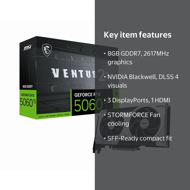 MSI, GeForce RTX 5060 Ti 8G VENTUS 2X OC PLUS, 8GB GDDR7, DPx3