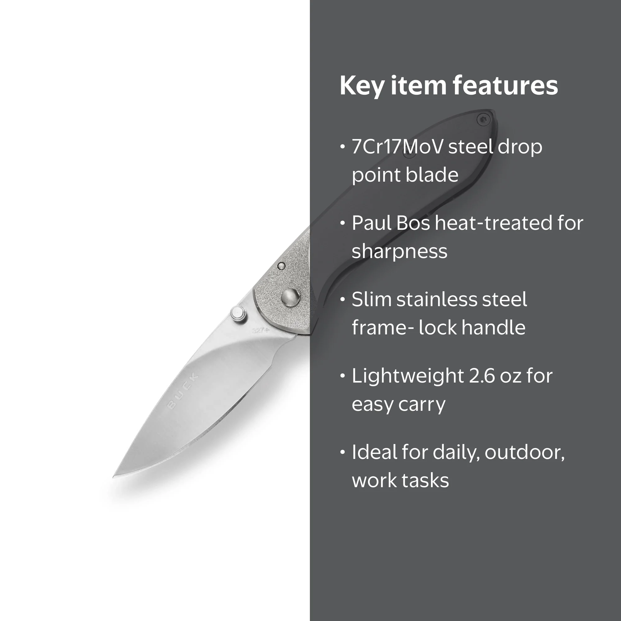 Buck Knives, Folding EDC Knife, 327, 2-5/8‚Äù Blade, Stainless