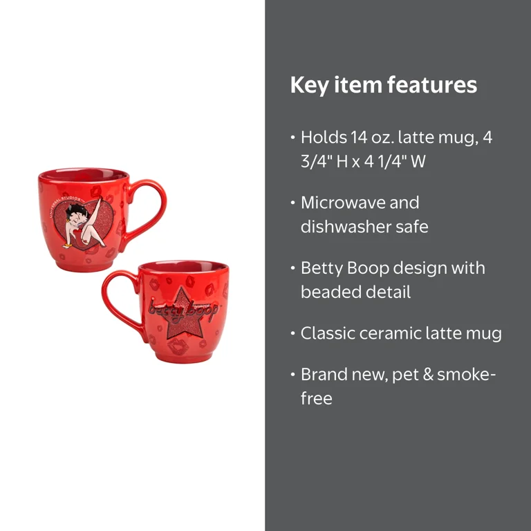 Universal Studios Betty Boop Beaded Ceramic Latte Mug 14 oz New