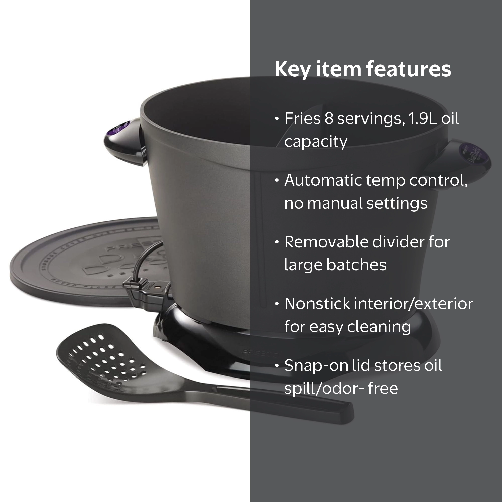 Presto, Electric Deep Fryer, Dual capacity, Nonstick, Black