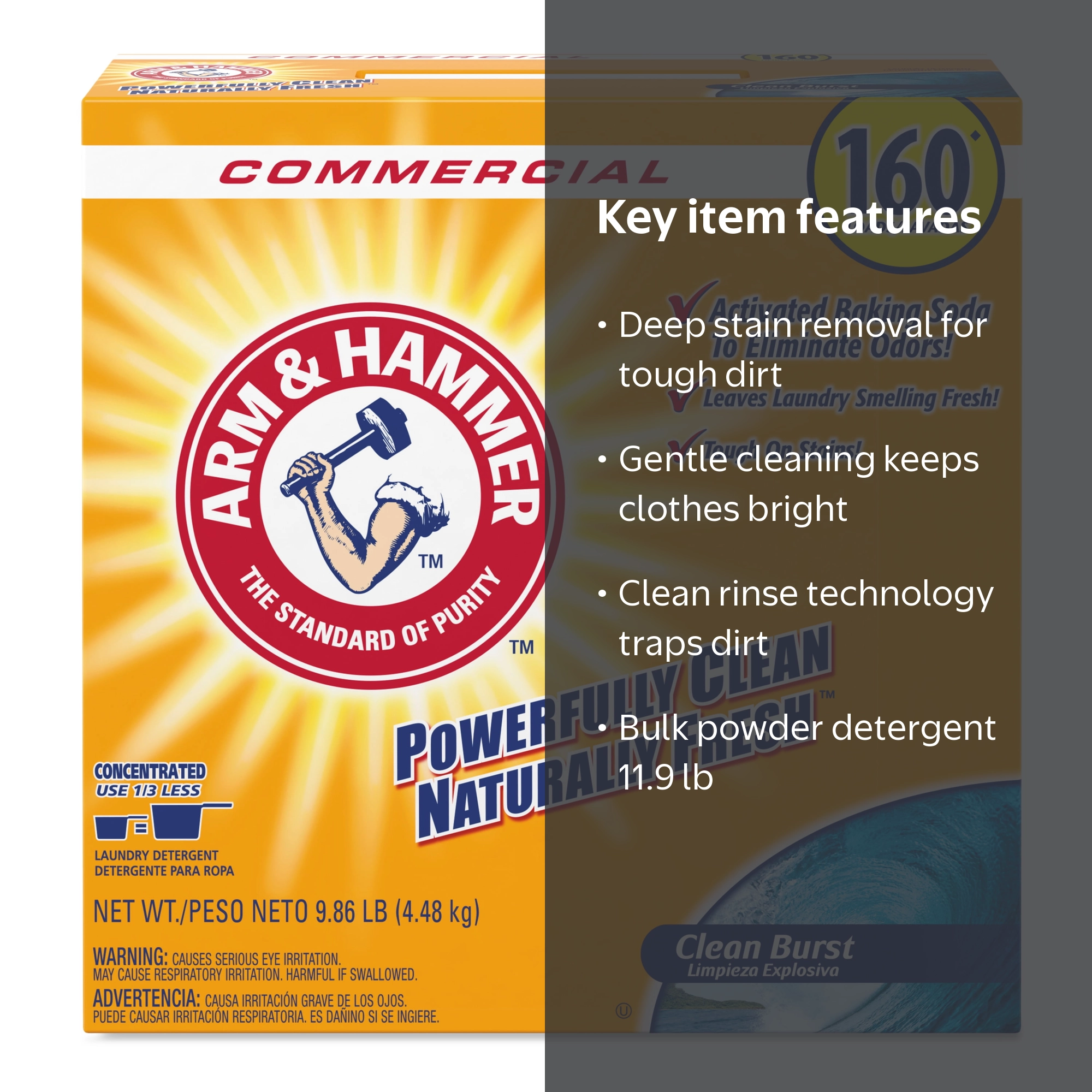 ARM & HAMMER, Powder Laundry Detergent, 9.86 lb, Clean Burst, 3pk