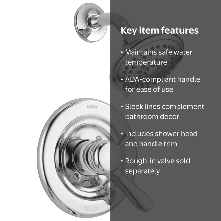 Delta Lahara 17 Series Shower Trim Kit – Chrome Finish With H2Okinetic Tech & Pressure Balance Valve (Trim Only)