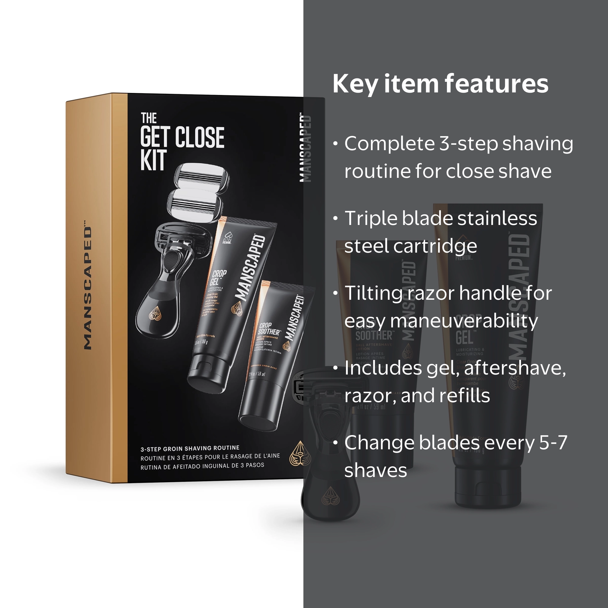 Manscaped Get Close Kit 3-Step Shaving Routine with Shave Gel and