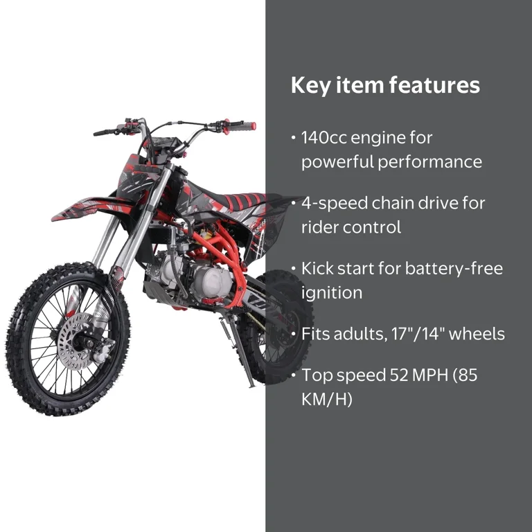 Tao Tao Upgraded DBX1 - 140cc Teen Motorcycle, Adult Dirt Bike