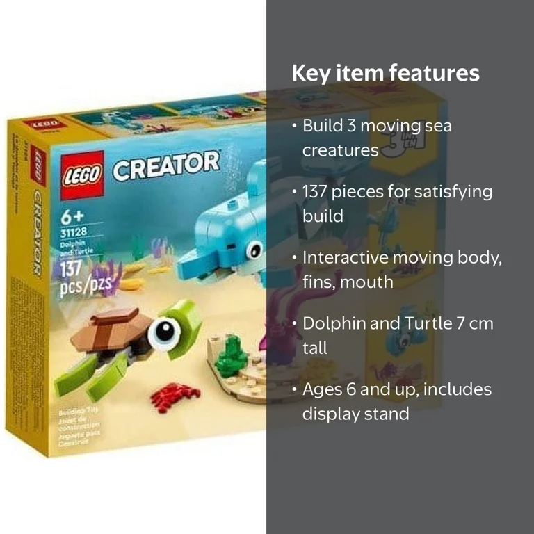 LEGO, Toy, 3-in-1 Dolphin and Turtle, 137 pcs with Display Stand