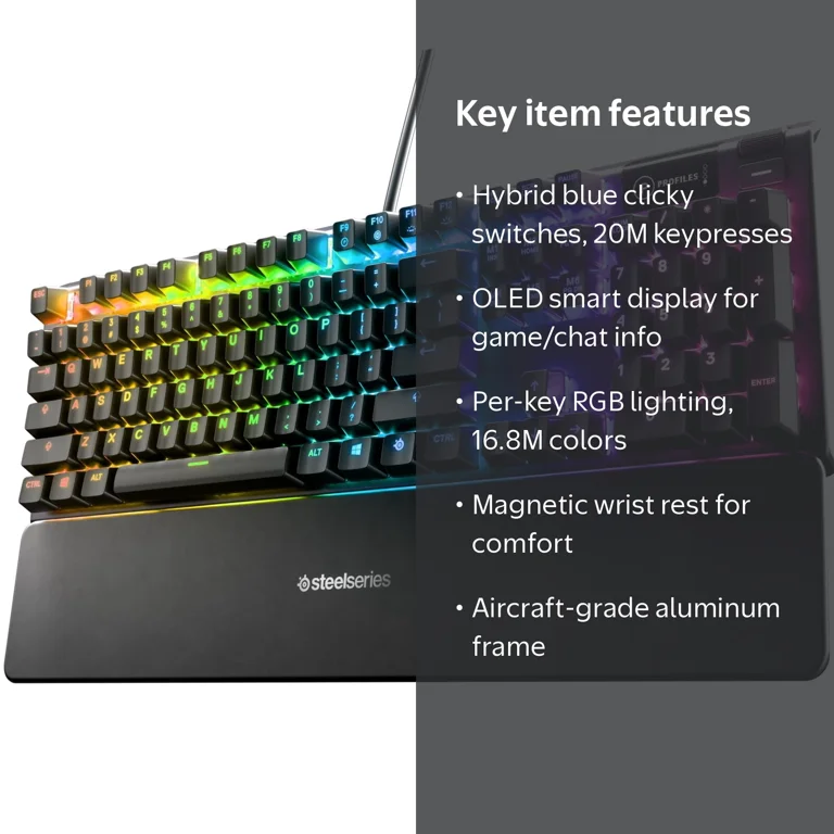 SteelSeries Apex 5 Mechanical Gaming Keyboard – Hybrid Blue Switch