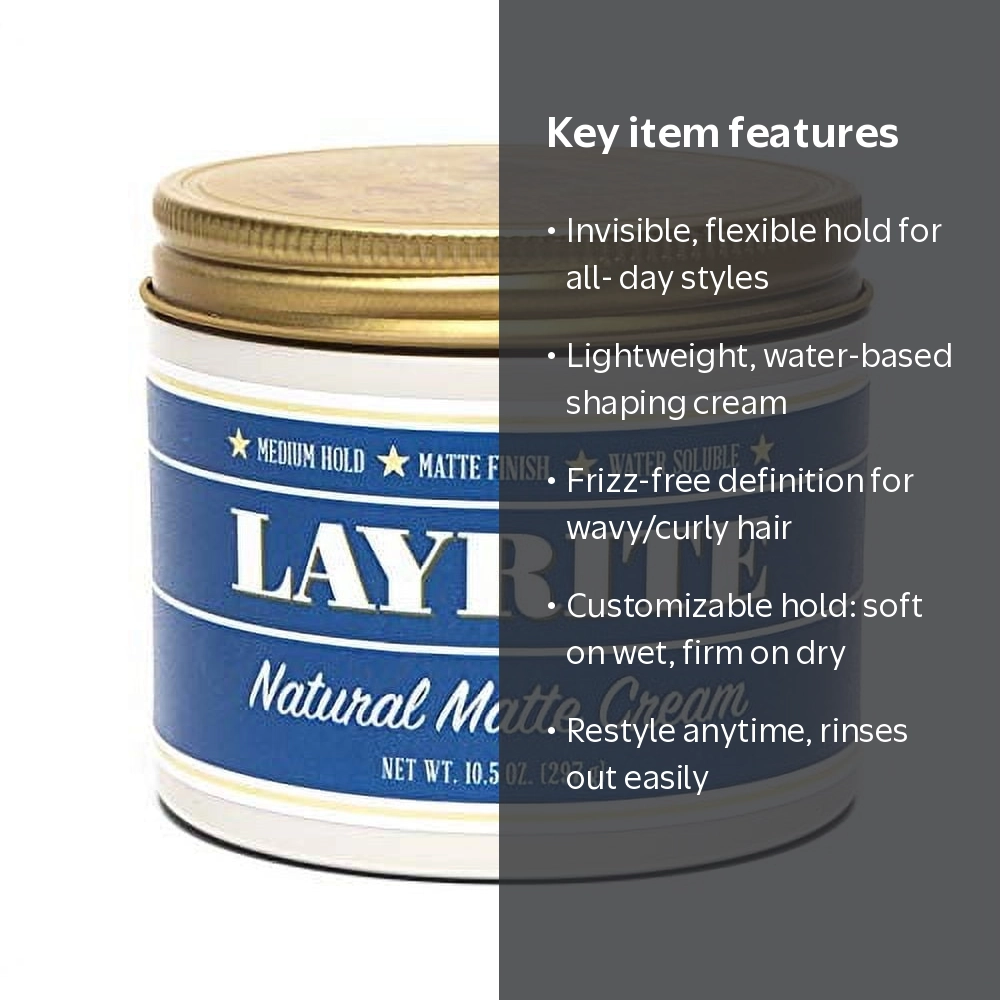 Layrite, Deluxe Natural Matte Cream, 10.5 oz, Natural Texture Hold