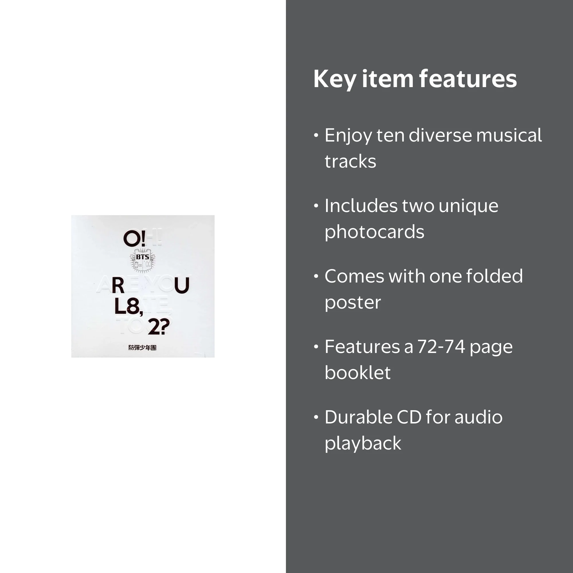 BTS - O!Rul8 2? - KPOP Album with 72-page booklet, two photocards