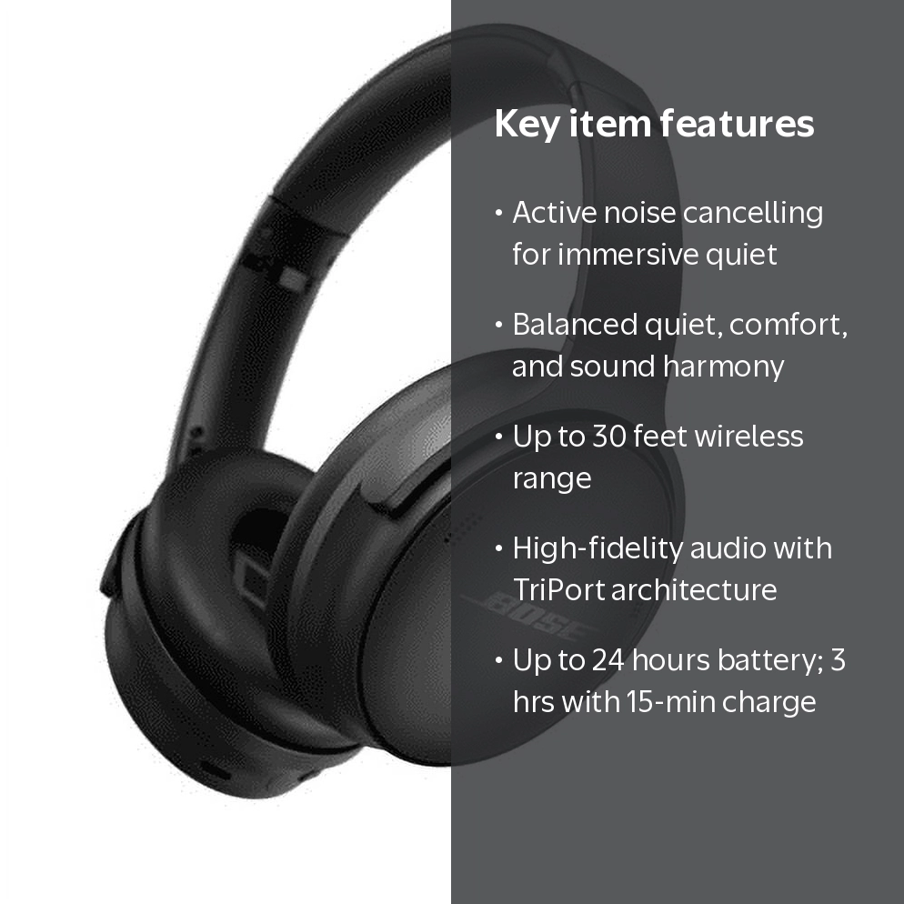Bose QuietComfort 45 Bluetooth Noise Cancelling Headset, Black