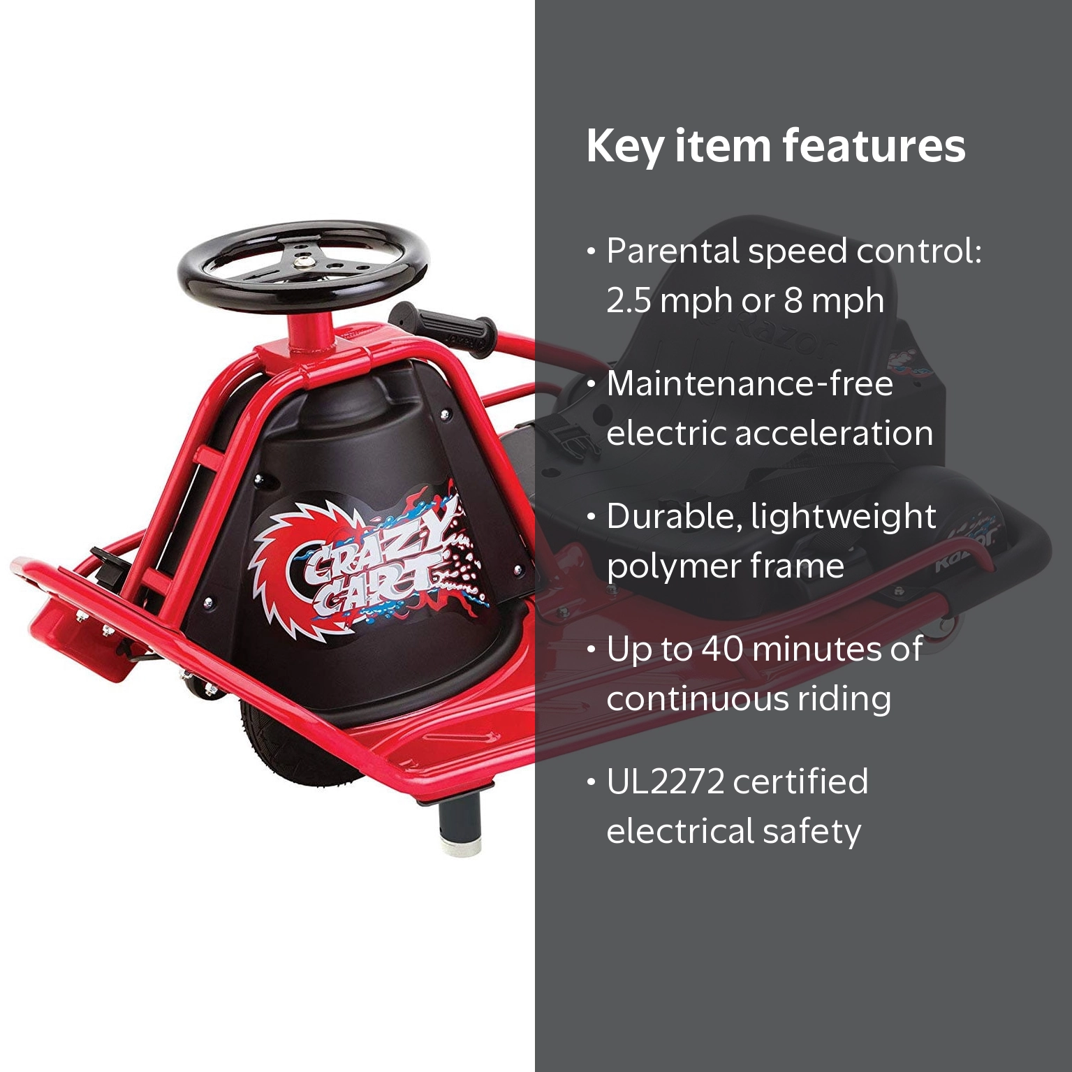 Razor Crazy Cart Shift Electric 360 Spinning Drifting Kids Outdoor