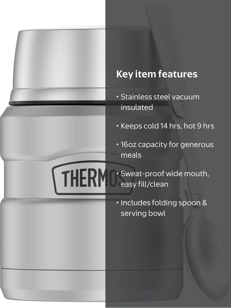 Thermos Stainless King 16oz Vacuum-Insulated Steel Food Jar with
