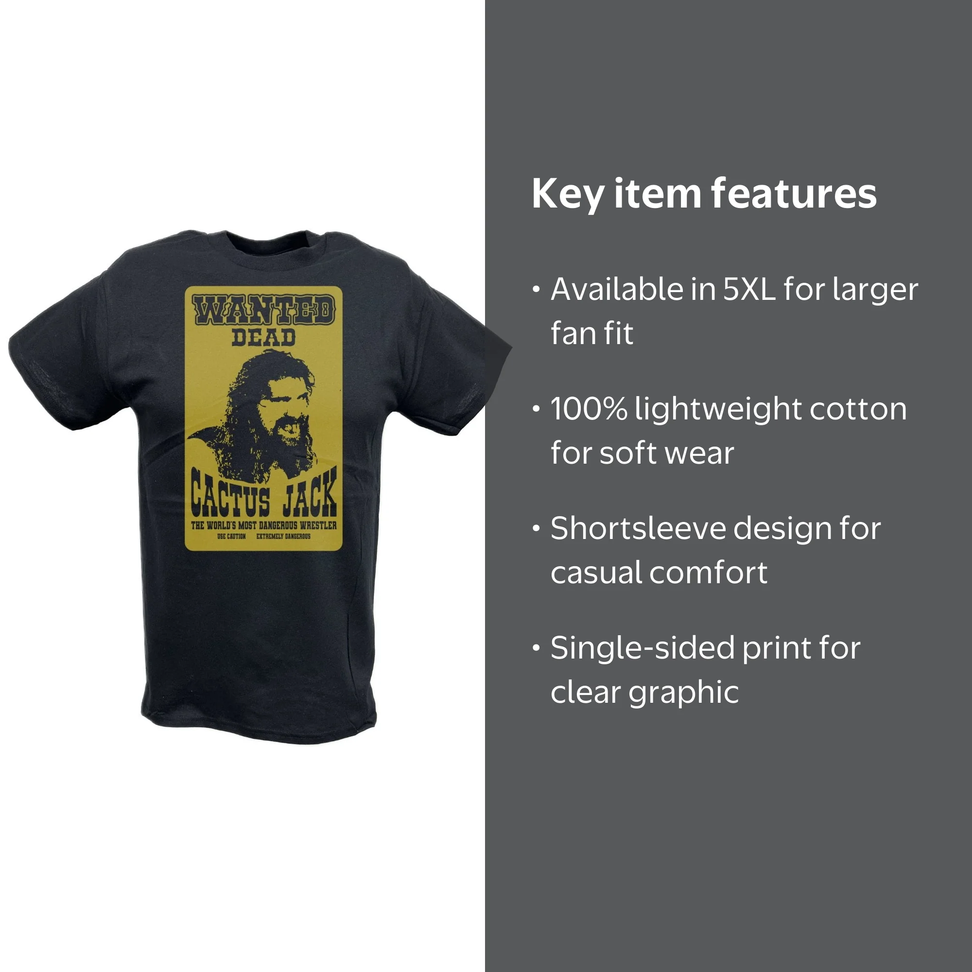 Cactus Jack Wanted Dead Mick Foley Graphic Tee Shirt Merchandise 