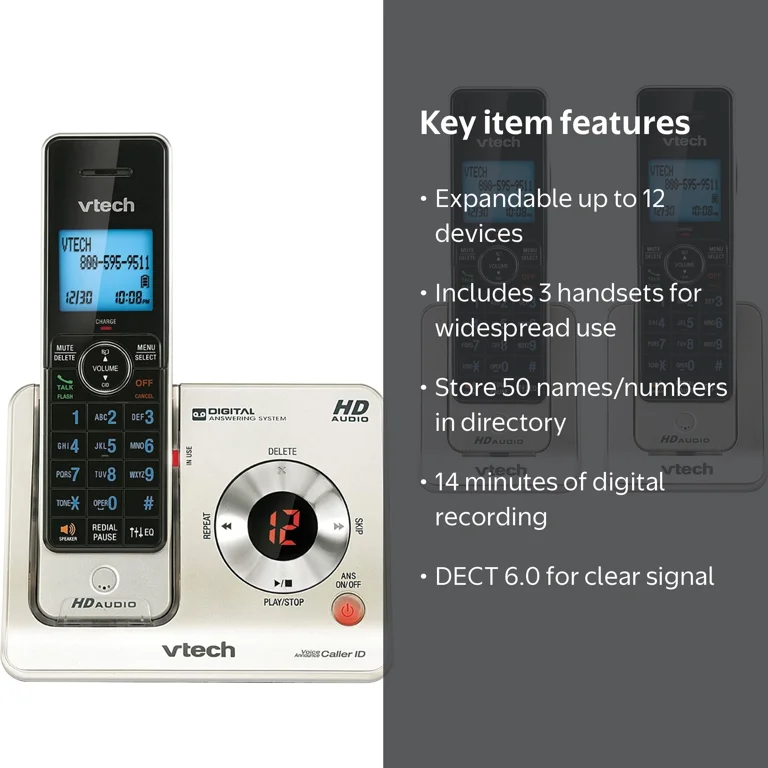 VTech, Cordless Phone System, 3 Handsets, Answering Machine