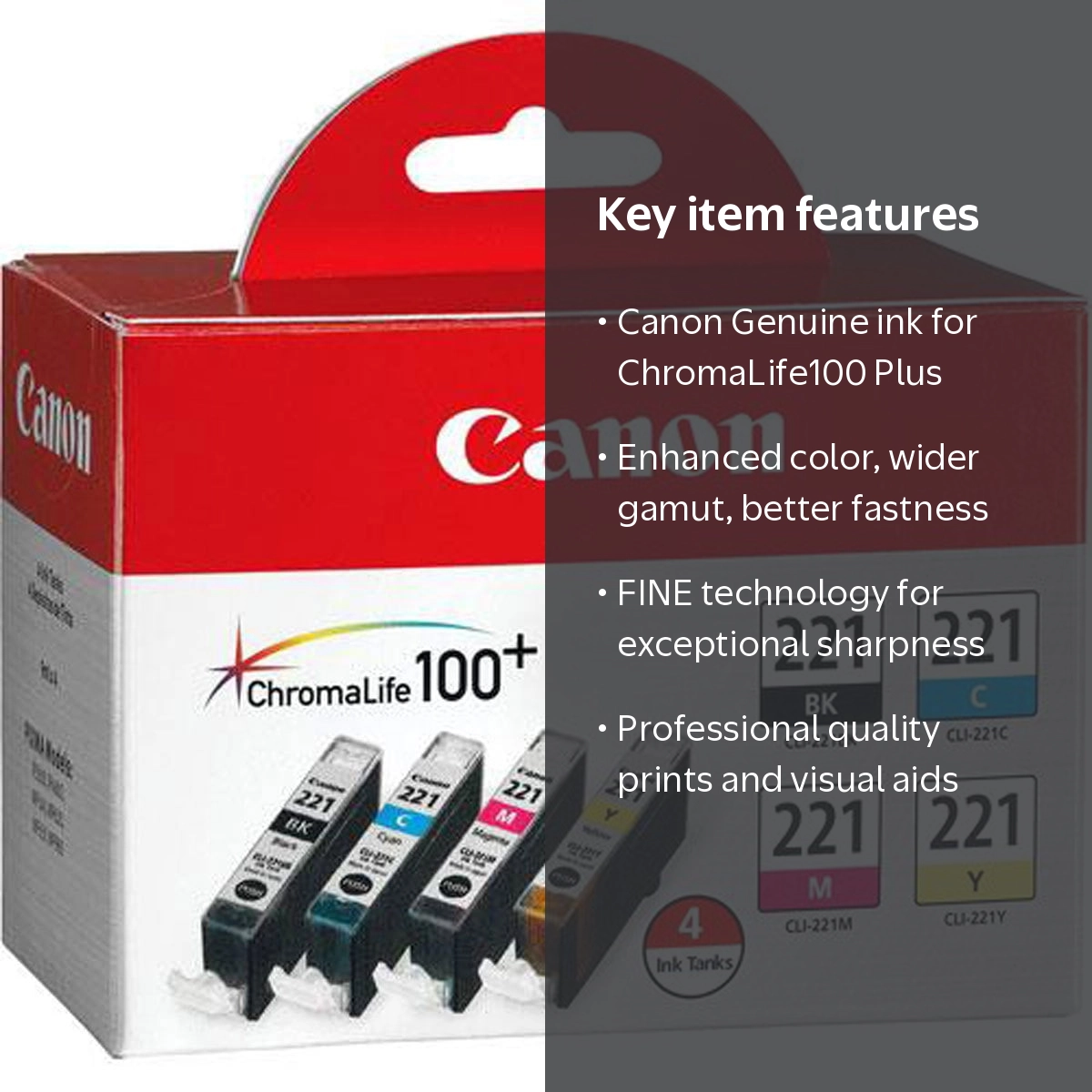 Canon, Ink Cartridge, CLI-221 4pk, Black Cyan Magenta Yellow