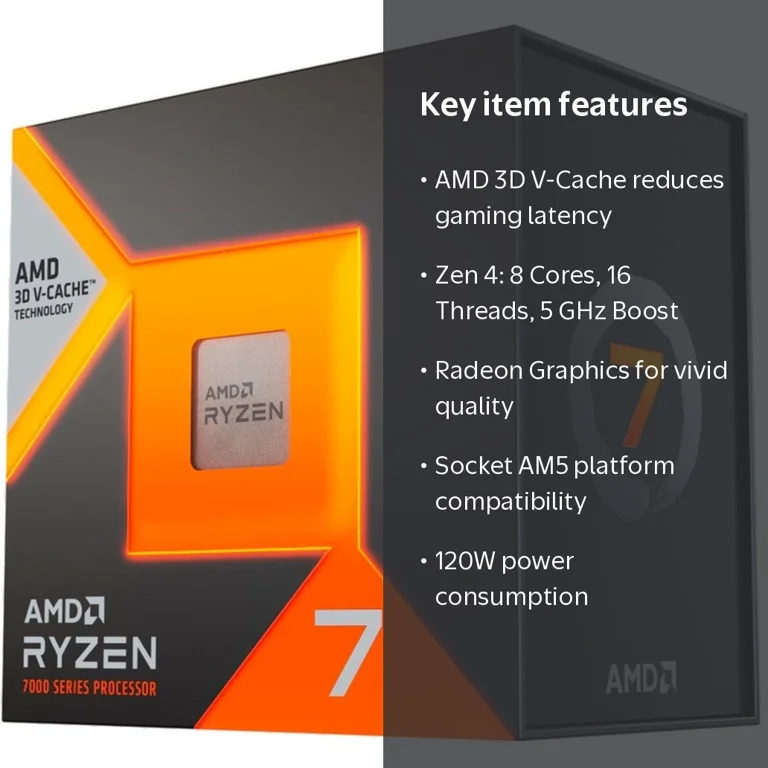 CPU RYZEN7 7800x3D AMD, Desktop Processor, Zen 4 8-Core 4.2 GHz, Radeon Graphics
