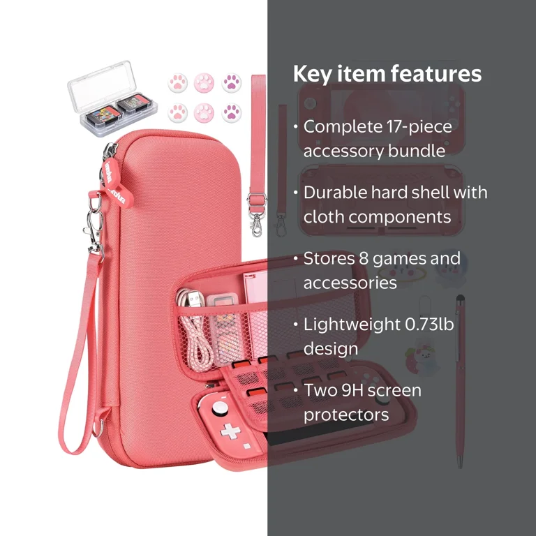DEPTHOT Switch Lite Accessories Bundle 17 in 1 Pink Travel Case