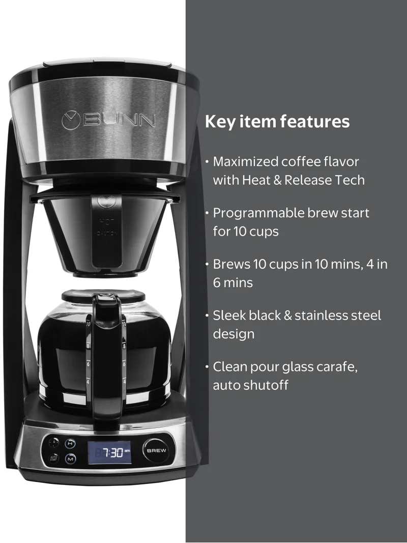 BUNN, Heat N Brew Programmable 10-Cup Coffee Maker, Black