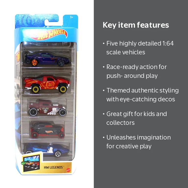 HW LEGENDS Hot Wheels 5-Car Pack of 1:64 Scale Vehicles for Kids