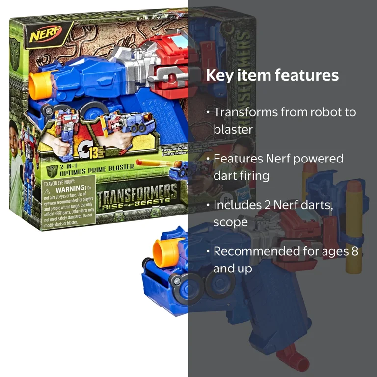 Transformers, 2-in-1 Optimus Prime Blaster Toy, Nerf Darts