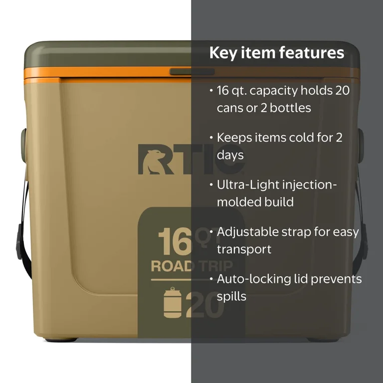 RTIC, Cooler, Orange, 16 QT, Fits 20 Cans, Road Trip, Trailblazer